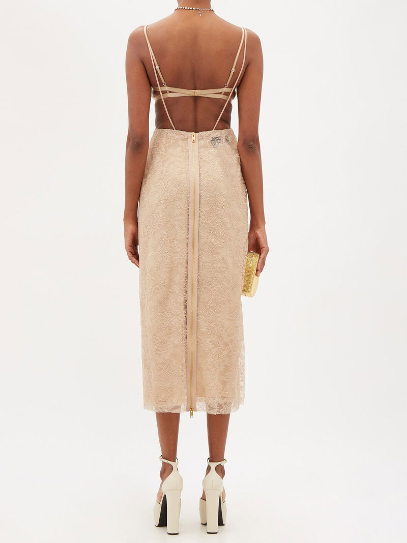 GUCCI Plunge-Front Floral-Lace Midi Dress | endource