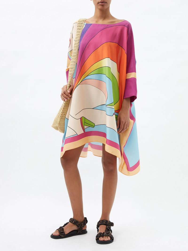 fendi multicolor silk dress Fendi Puff Sleeve Dress White/Multicolor Striped Silk Size 40  Celebrity  Owned