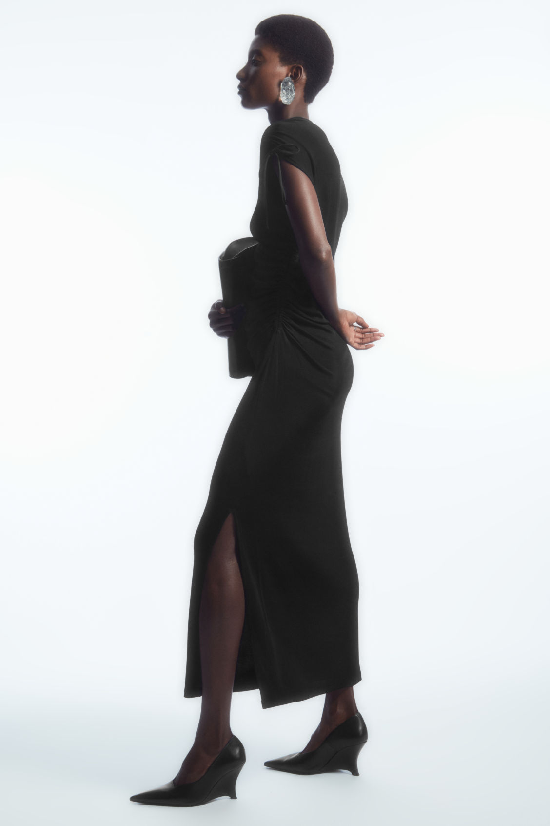 navy blue dress for baby girl COS Asymmetric Off-The-Shoulder Wrap Dress main image 1