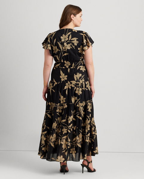 LAUREN RALPH LAUREN Floral Cotton Voile Tiered Maxidress in Black ...