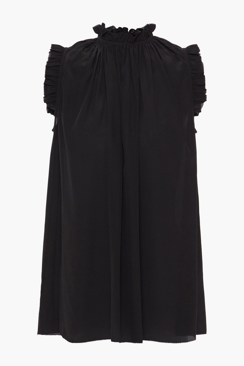 ZIMMERMANN Ruffle-Trimmed Silk Crepe De Chine Top in Black | Endource