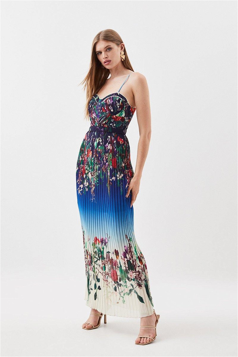 KAREN MILLEN Tall Pleat Detail Floral Strappy Woven Midi Dress in
