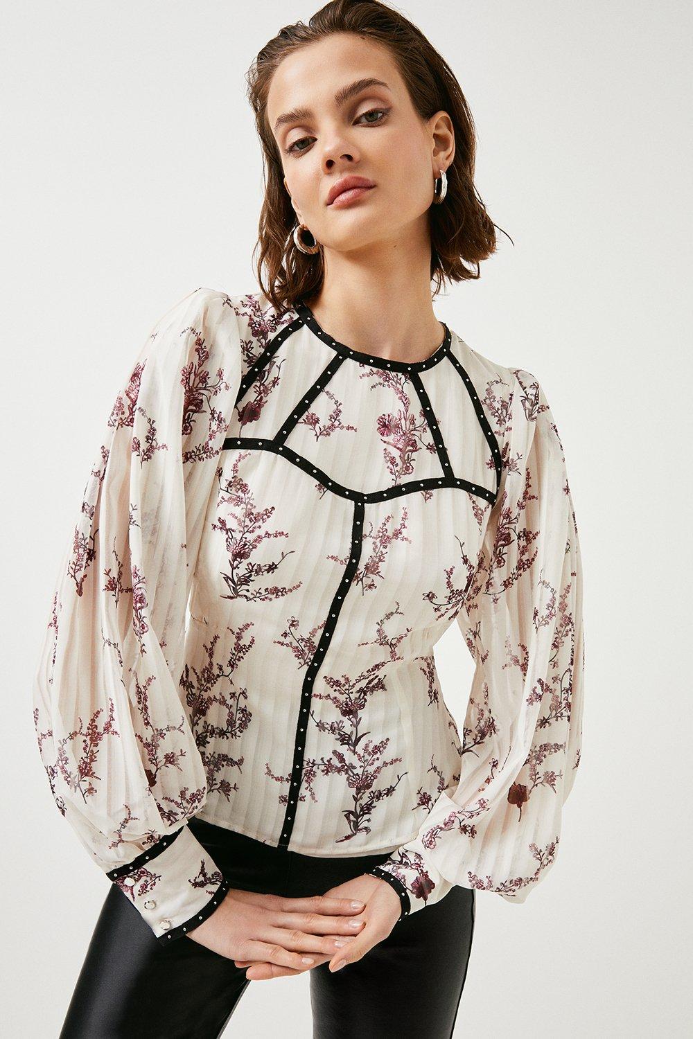 Lydia Millen Plus Size Silk Cotton Scenic Floral Wrap Blouse