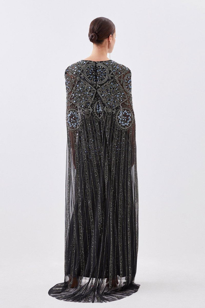 KAREN MILLEN Petite Premium Embellished Caped Woven Maxi Dress