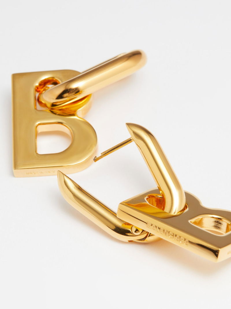 Balenciaga B Drop Earrings In Gold Endource