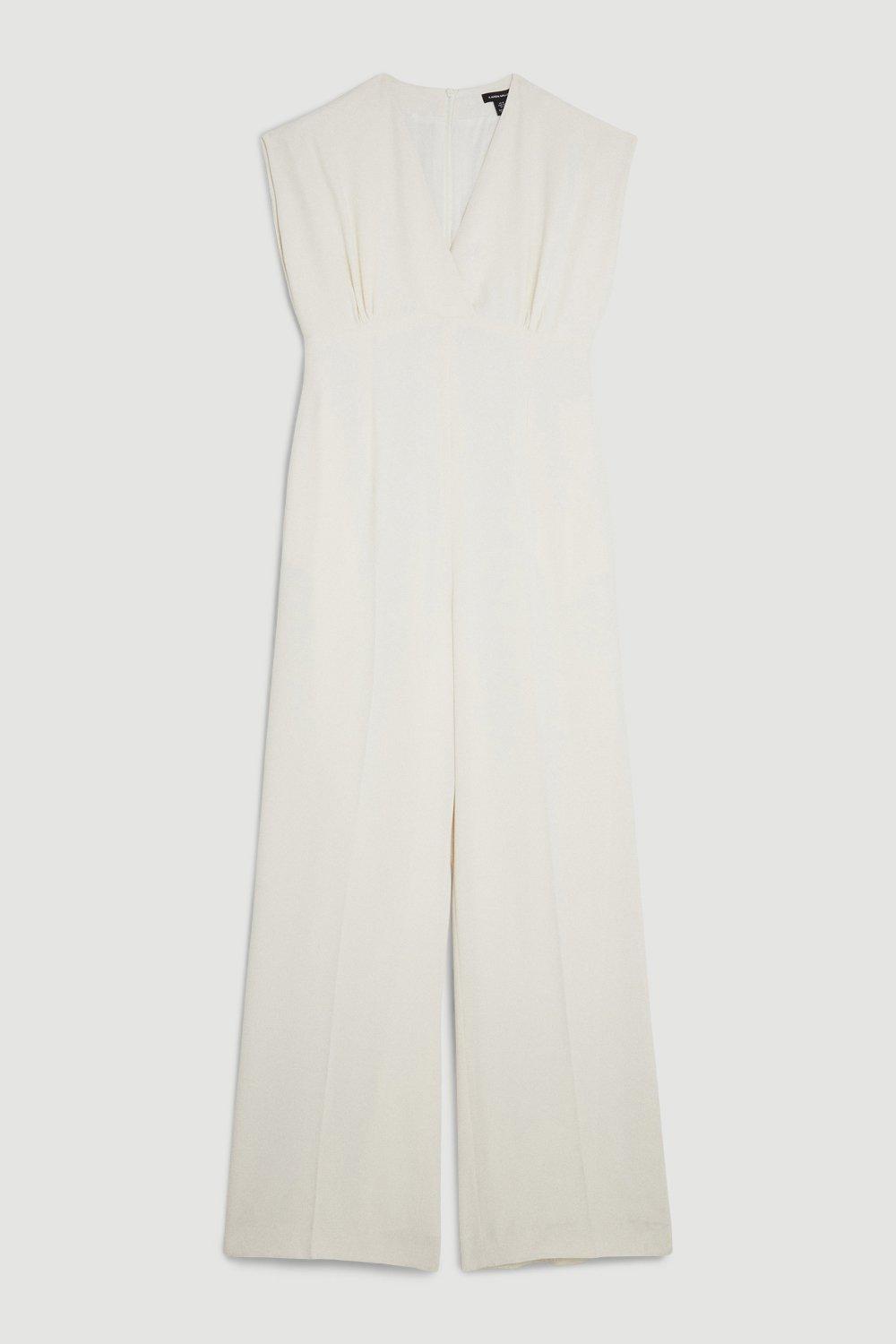 KAREN MILLEN Tall Fluid Tailored Wide Leg Jumpsuit in Ivory