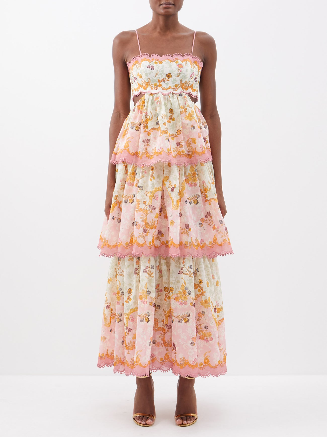 ZIMMERMANN Laurel Frill Midi Dress in Pink endource