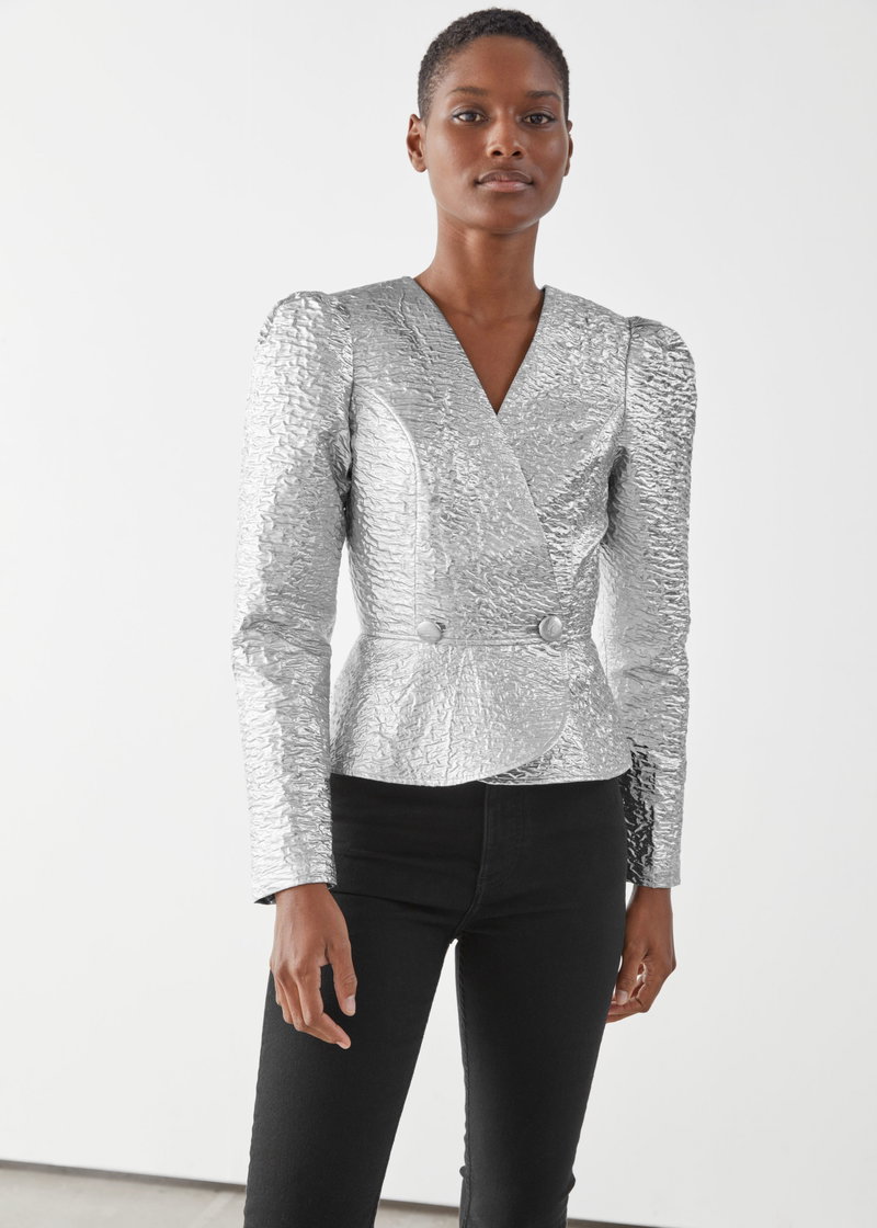 Metallic Cloque Peplum Blouse