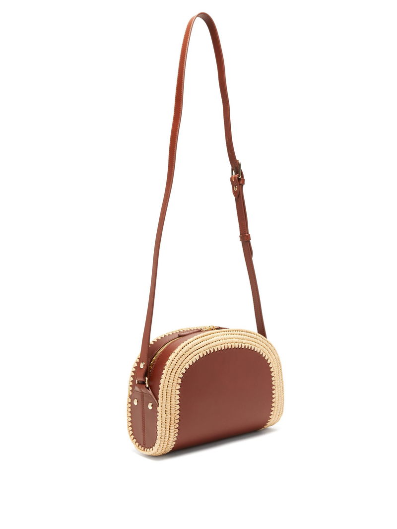 A.P.C. Raffia And Leather Mini Demi-lune Bag in Brown