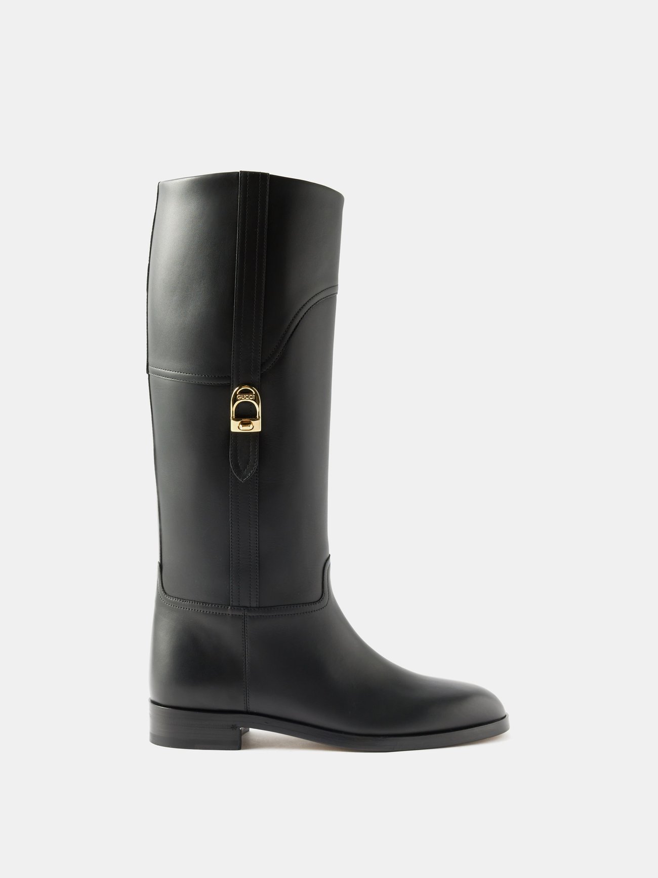 GUCCI Leather Flat Knee-High Boots in Black | Endource