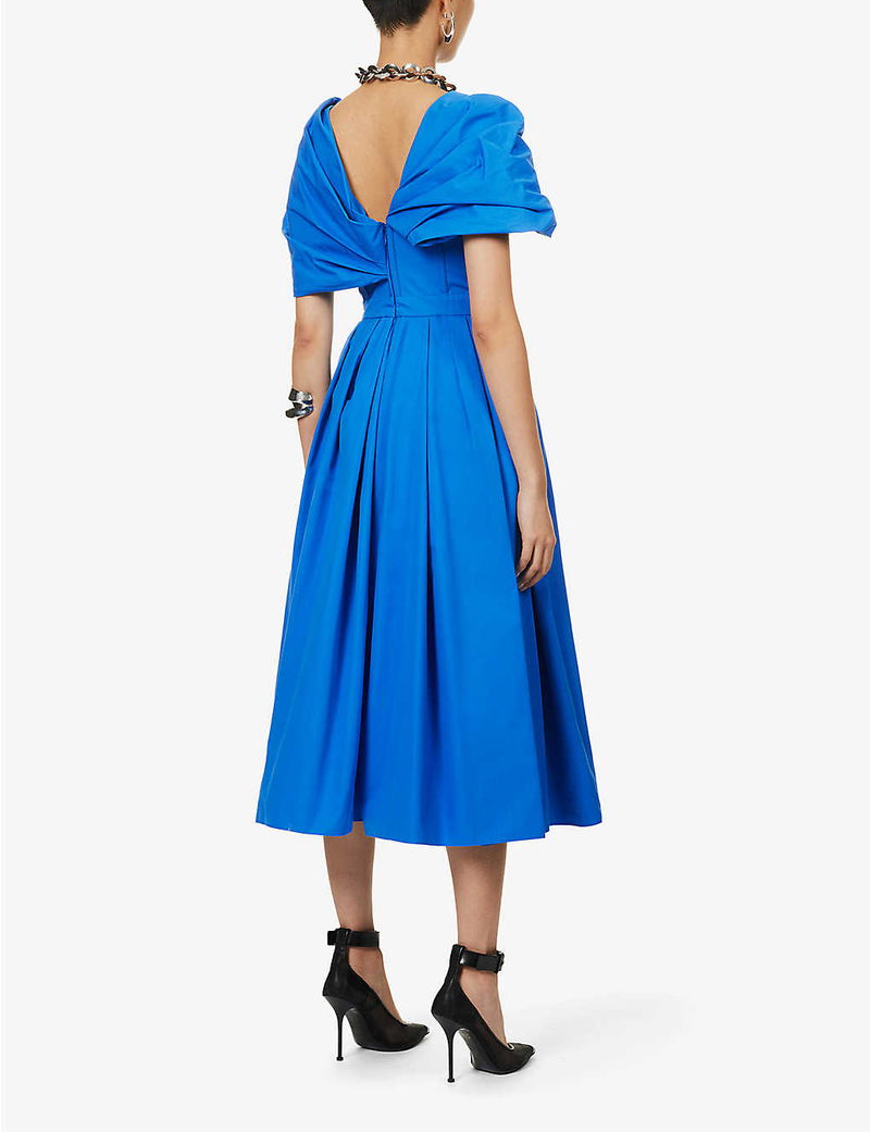 blue alexander mcqueen dress Resort 2010 Alexander McQueen Silk Chiffon Blue Print Dress w Plunging –  Shrimpton Couture main image 1