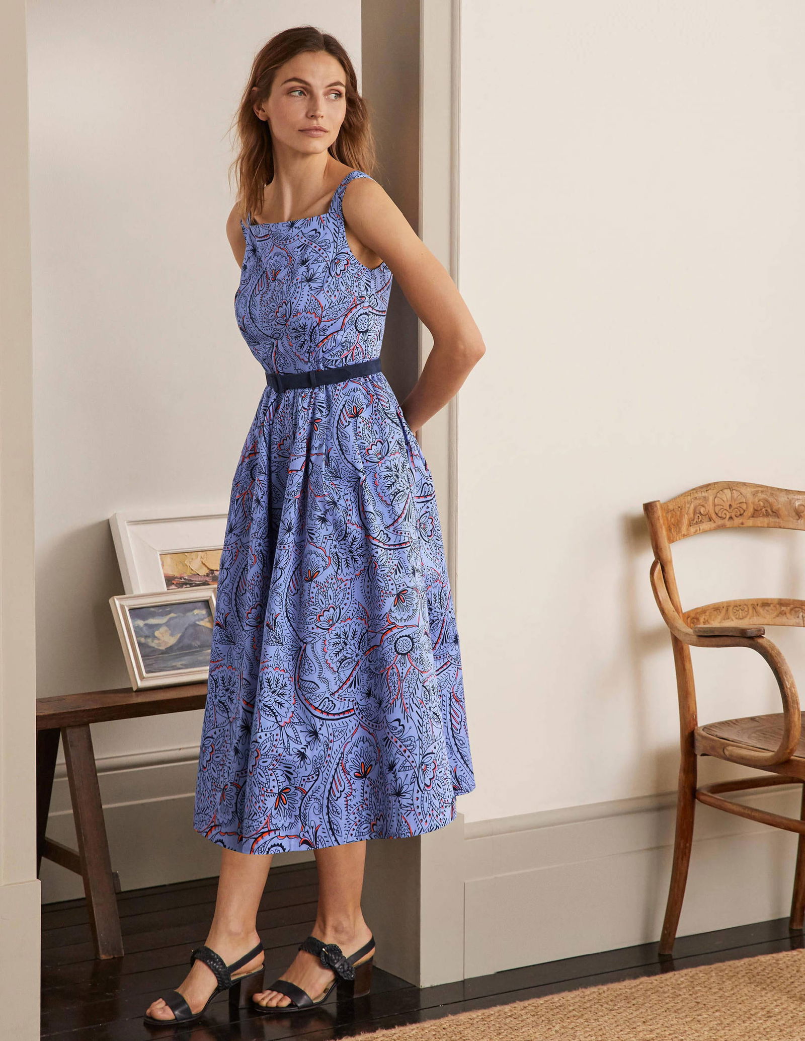 knee length dresses for ladies Ivy Cotton Midi Dress-Rust Embroidery main image 1