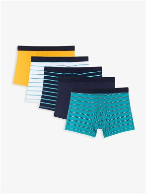 JOHN LEWIS ANYDAY Stretch Stripe Plain Trunks, Pack Of 8 in Navy