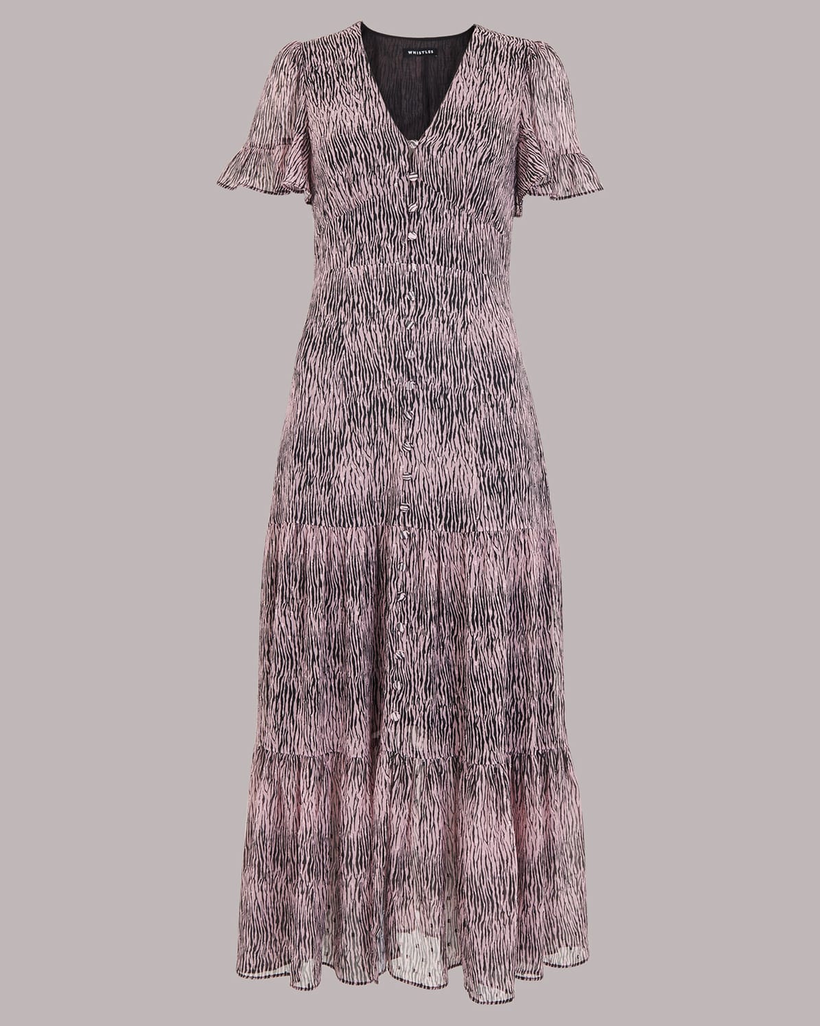 WHISTLES Tiger Dobby Midi Dress in Pink/Multi Endource