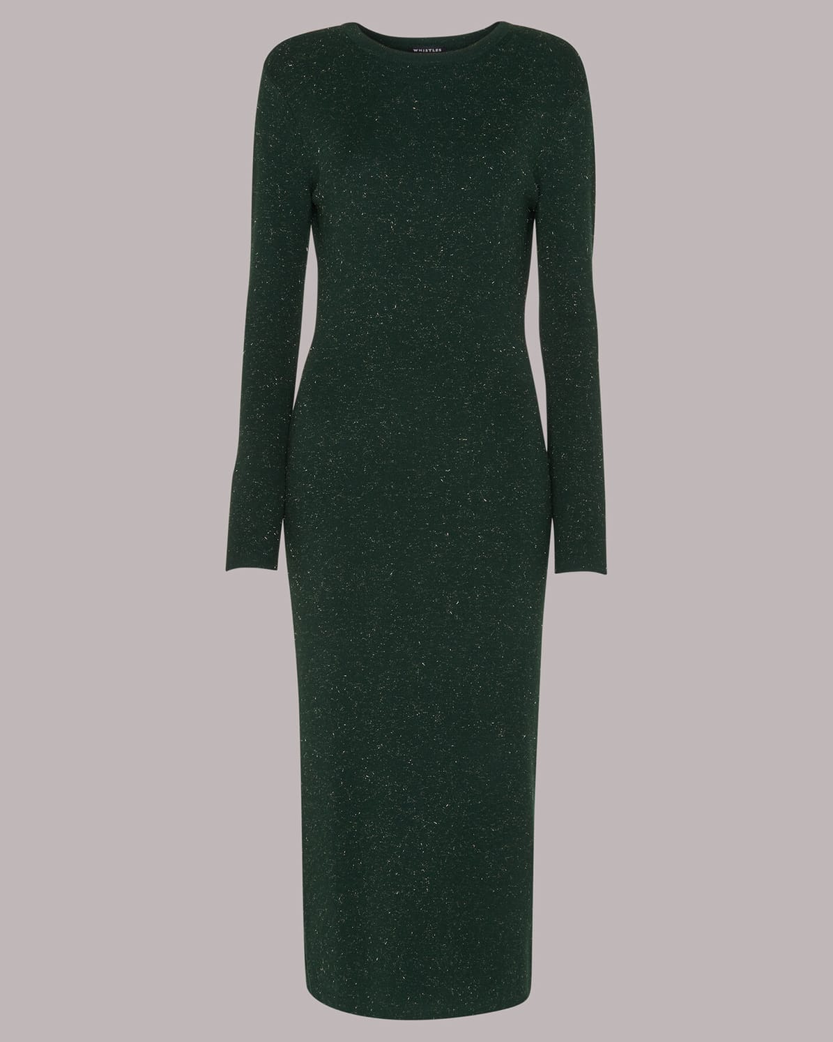 WHISTLES Annie Sparkle Knit Dress in Dark Green | Endource