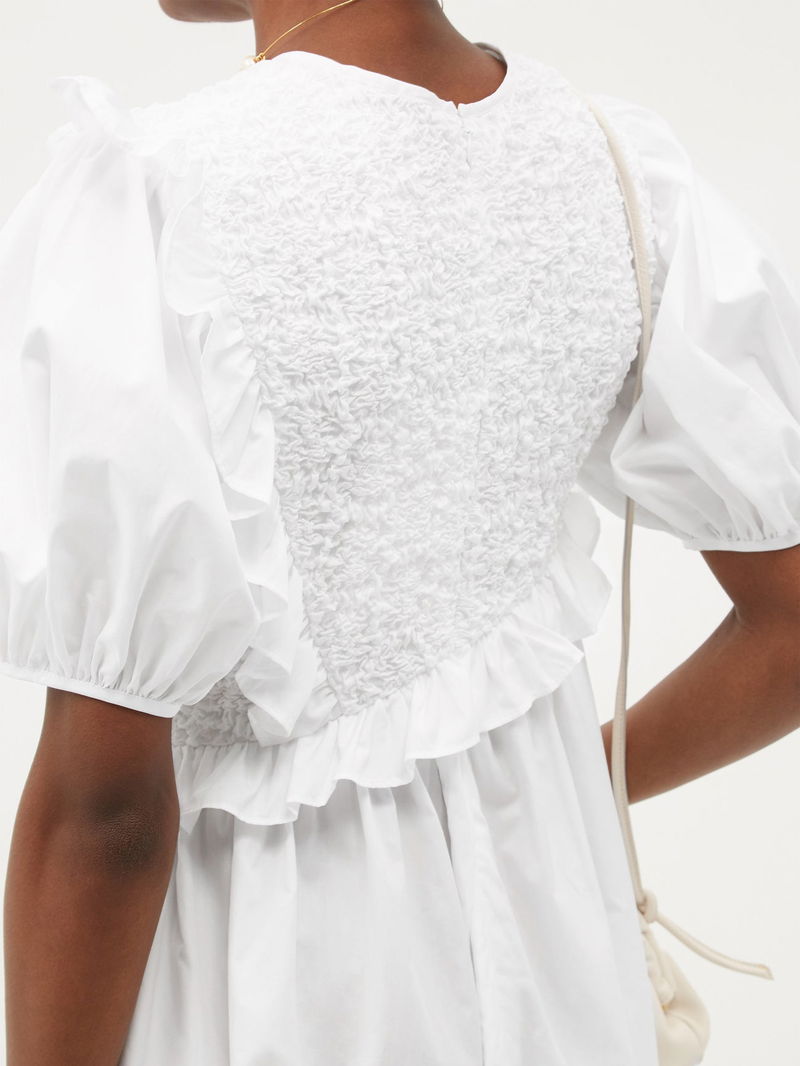 CECILIE BAHNSEN Chloe Ruffled Cotton-Blend Poplin Dress in White 