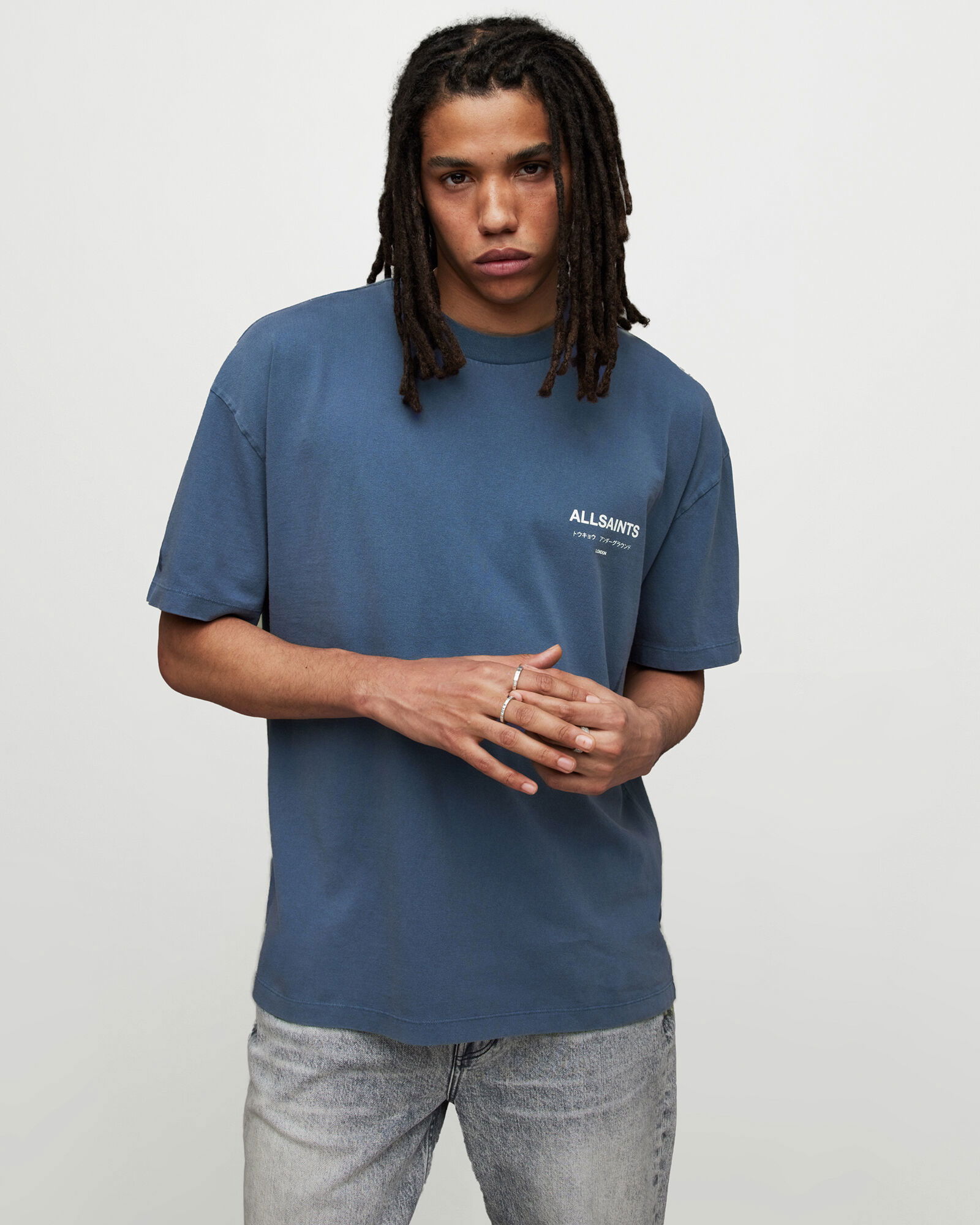 Allsaints Underground Oversized Crew T Shirt In Amethyst Blue Endource