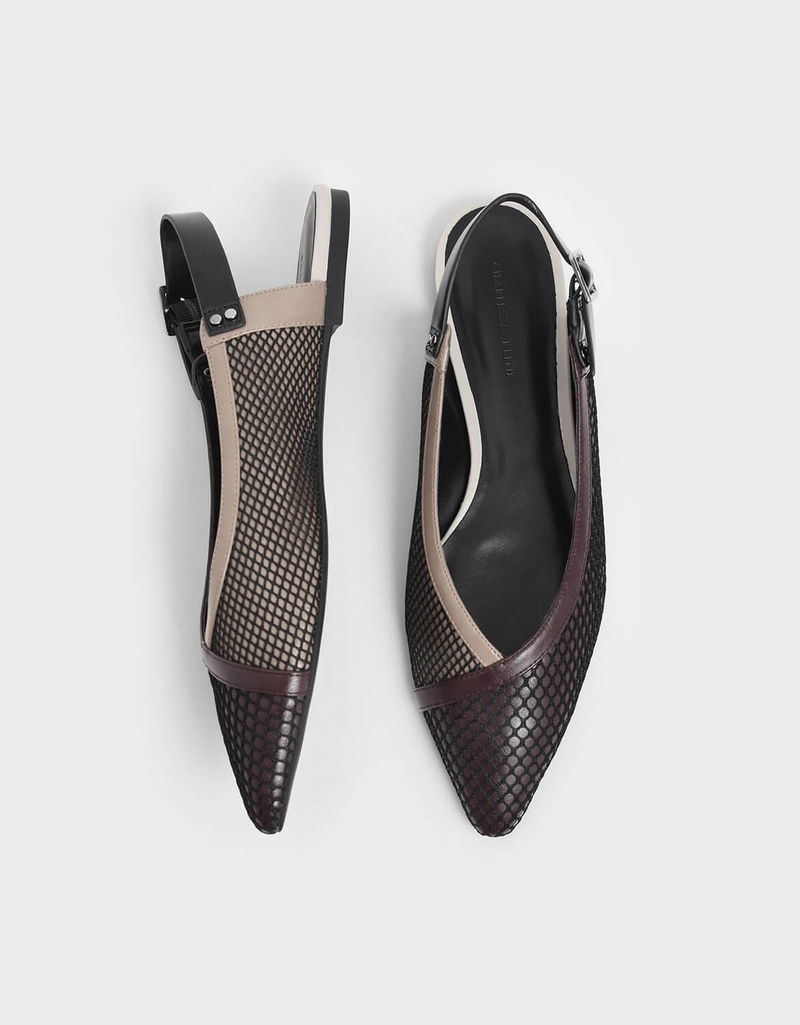 CHARLES KEITH Mesh Pointed Toe Slingback Flats endource