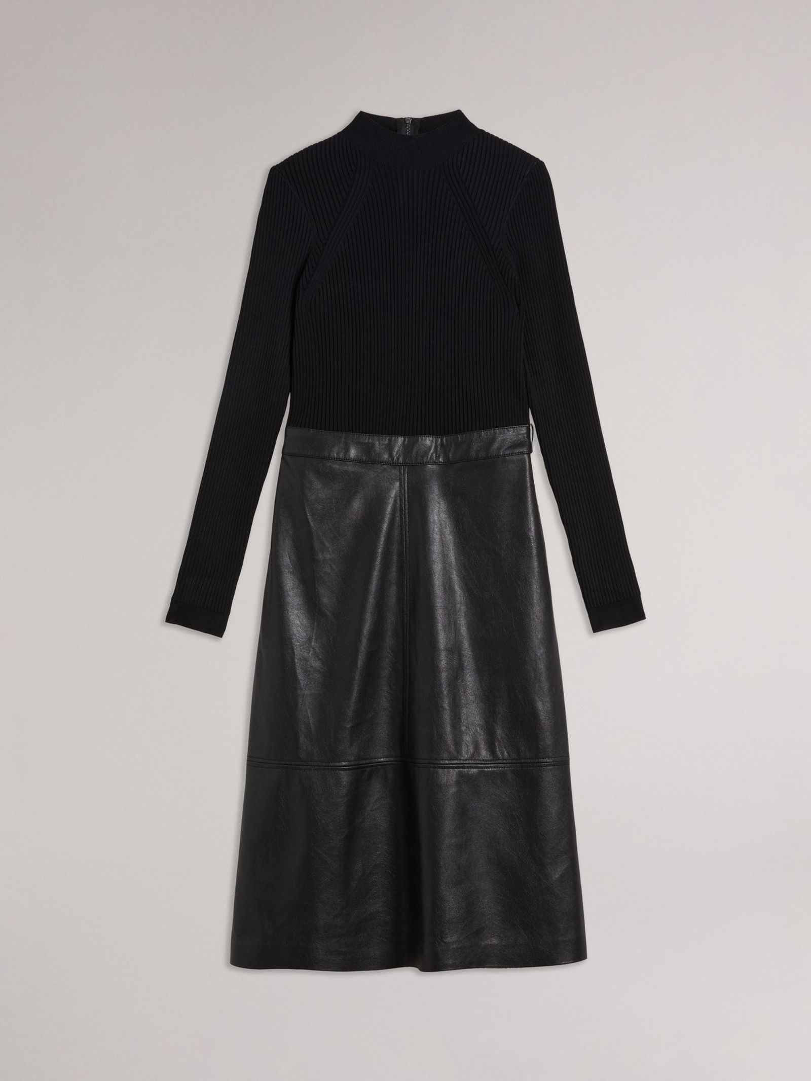 TED BAKER Alltaa Knitted Bodice Dress With Faux Leather Skirt | endource