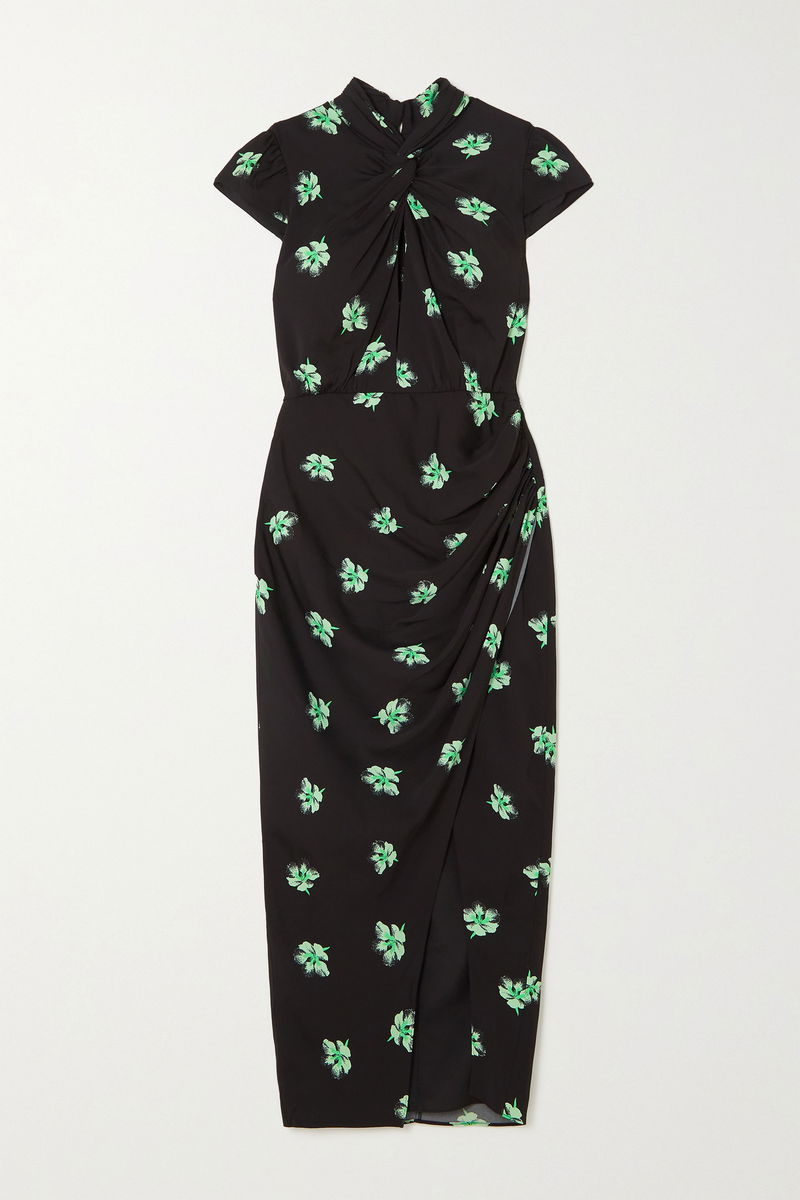 SELF-PORTRAIT Ruched Floral-Print Crepe Midi Dress | endource