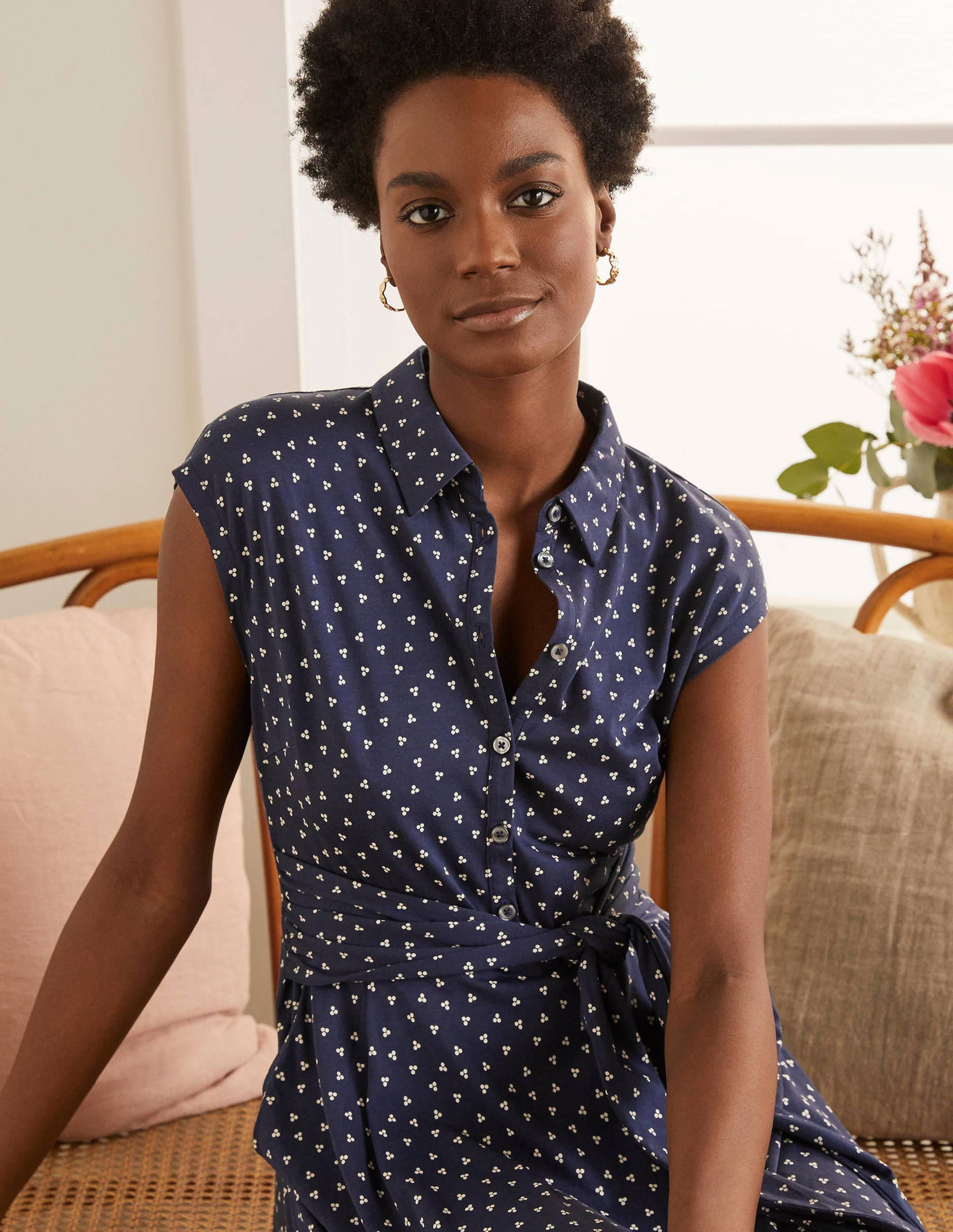 BODEN Tie Waist Jersey Shirt Dress | endource