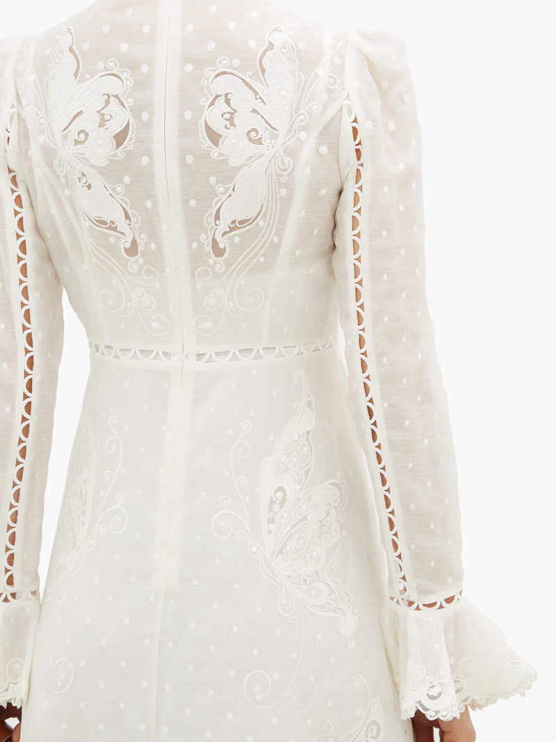 ZIMMERMANN Super Eight High-Neck Linen-Blend Dress | endource