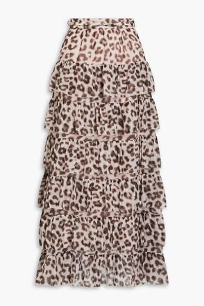 warehouse leopard print maxi skirt green