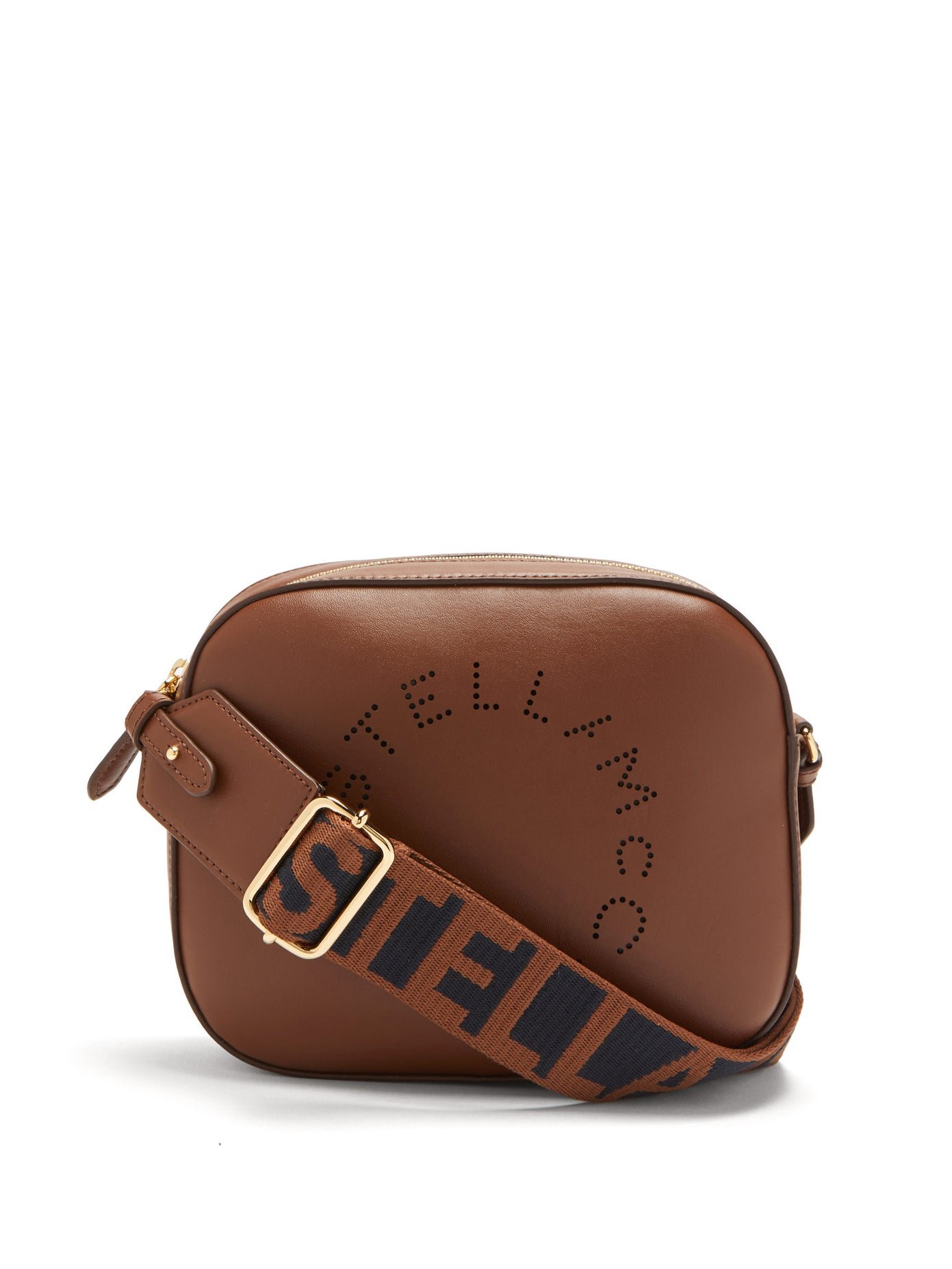 STELLA MCCARTNEY Logo-Strap Faux-Leather Camera Bag in Brown | Endource