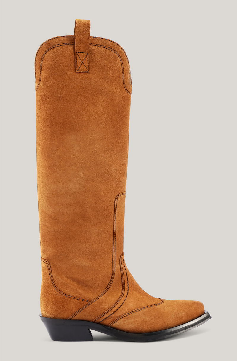 GANNI Suede Knee High Western Boot endource