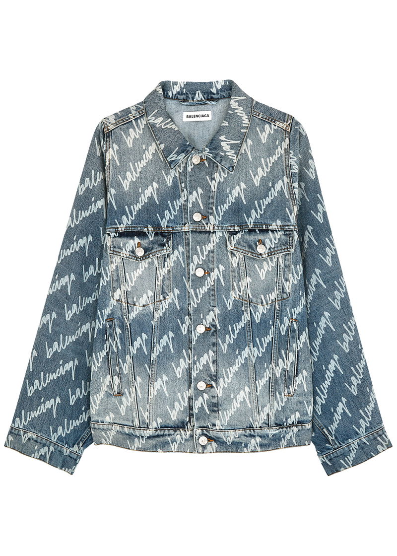 balenciaga logo print denim jacket