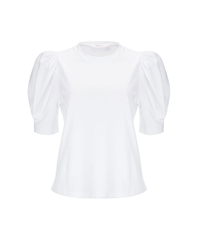 FINERY Oriel Jersey Tee with Volume Sleeves in White | Endource