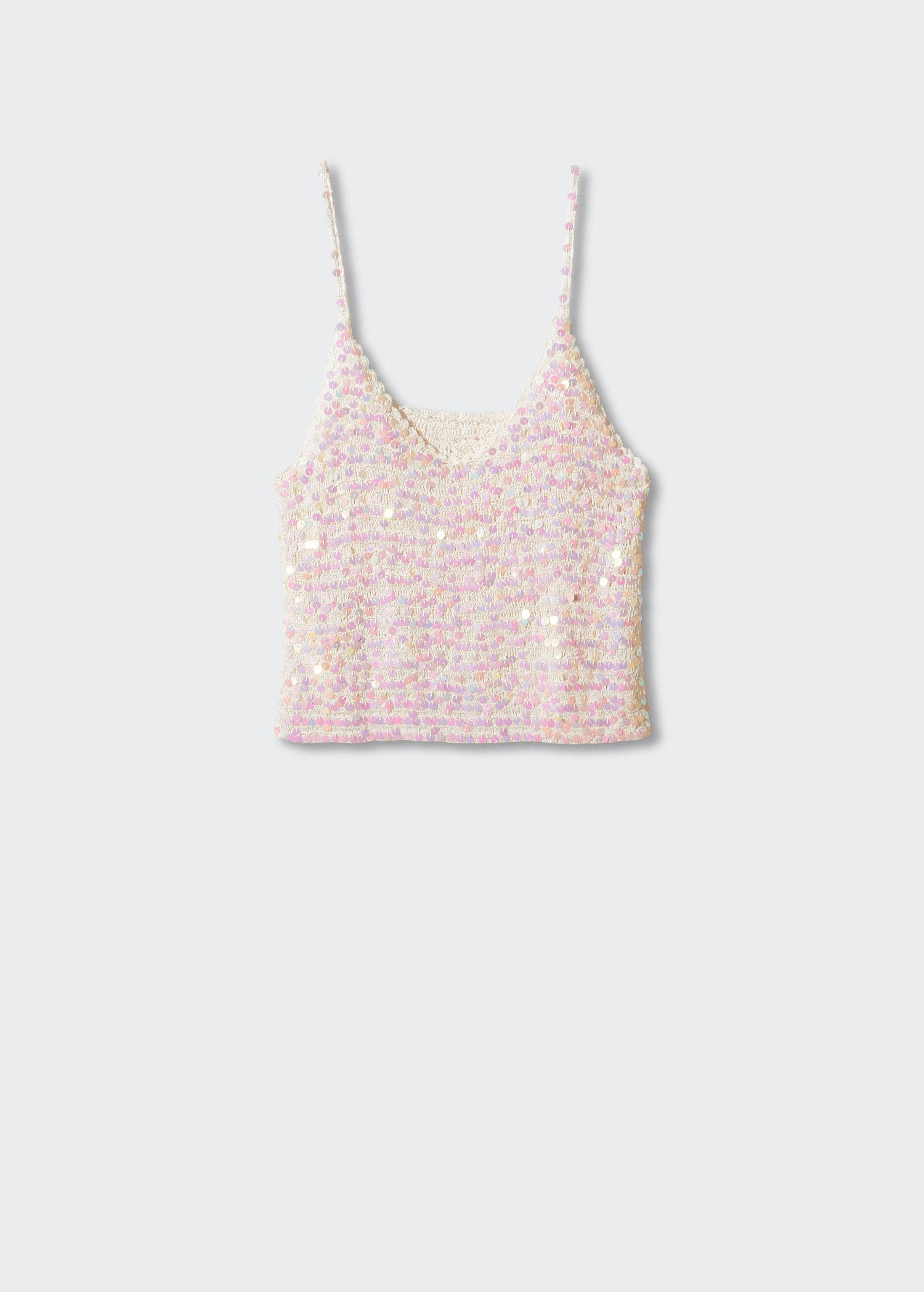 MANGO Sequin Crochet Top in Light/Pastel Grey Endource