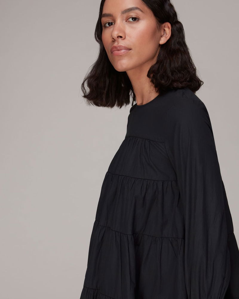 WHISTLES Ronnie Cotton Tiered Dress in Black Endource