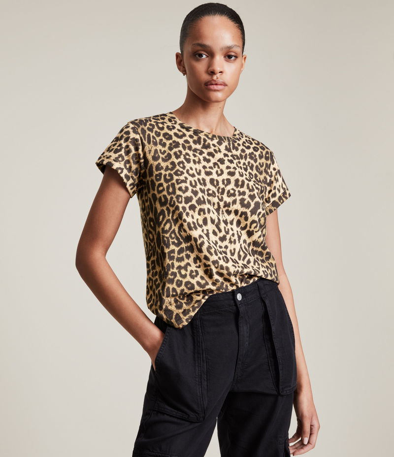 Allsaints Anna Leppo T-shirt In Leopard Yellow 