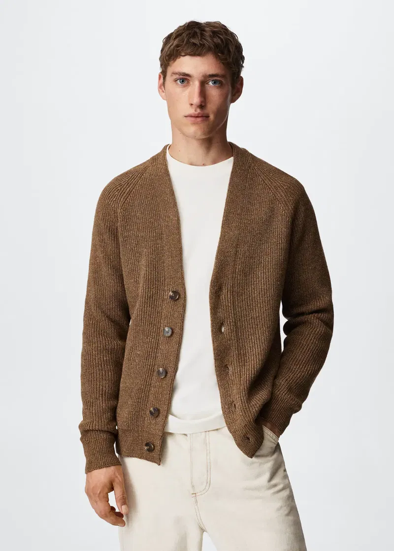 Cotton Cardigan Mango Hombre Cardigan MANGO Flecked Cotton