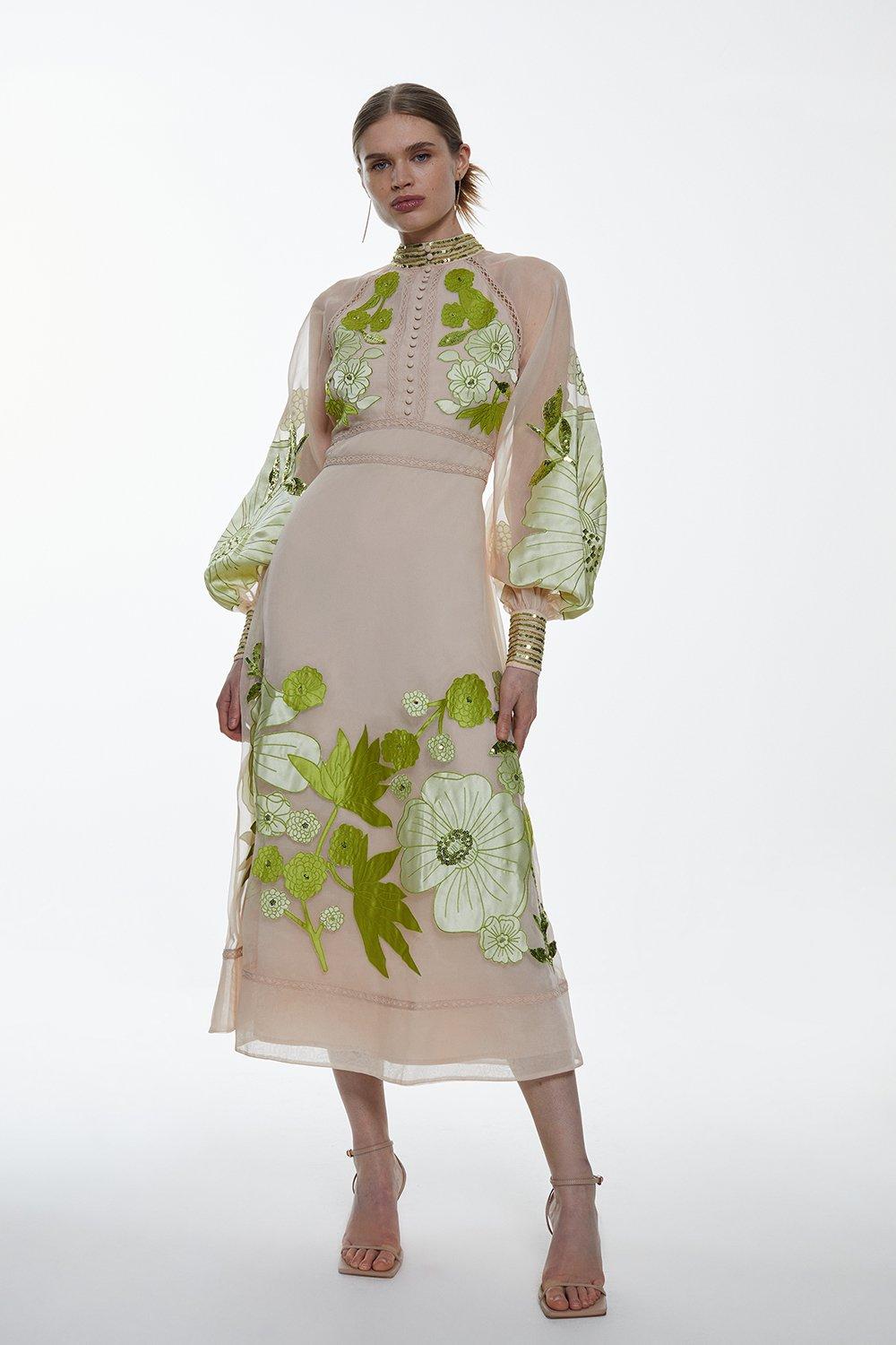 KAREN MILLEN Organdie Applique Midi Dress | endource