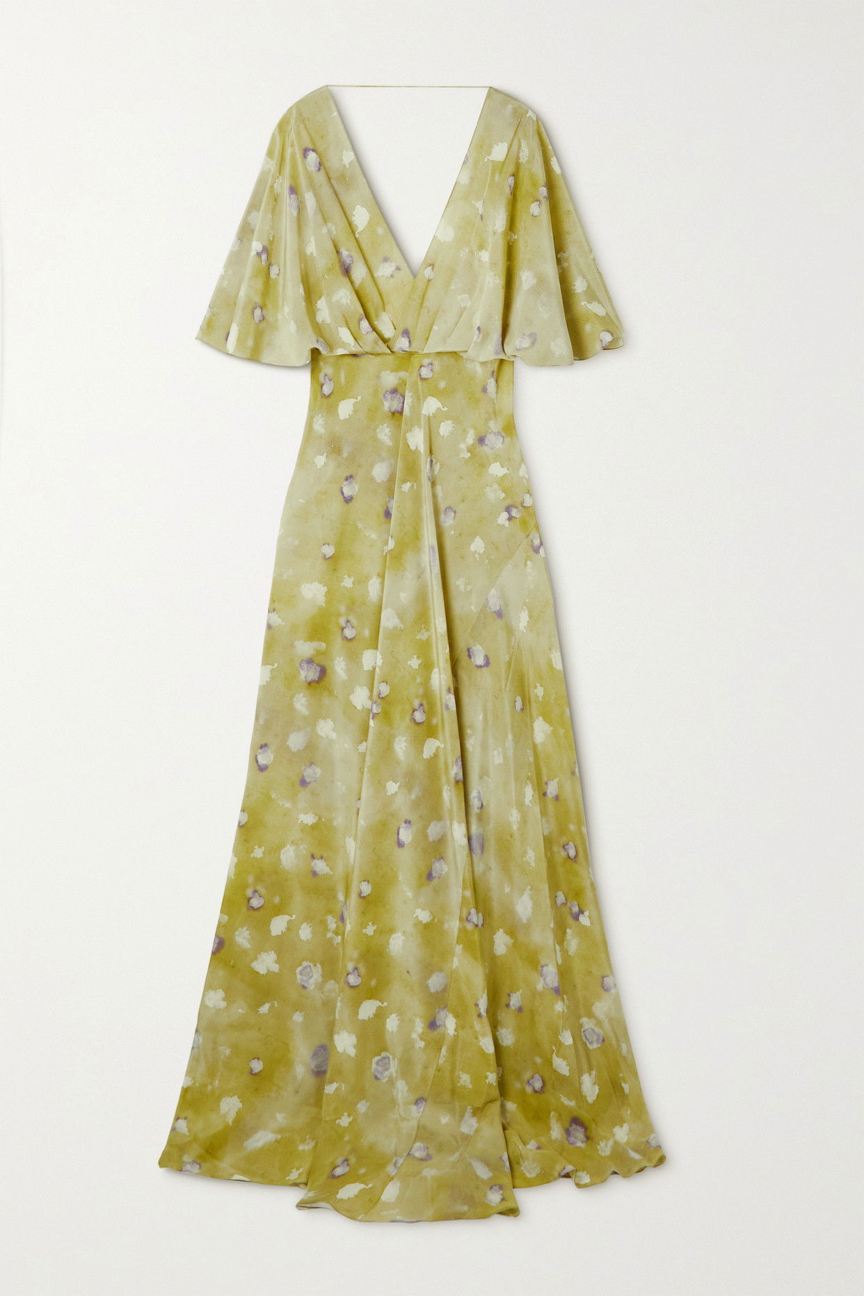 CORTANA Martina Printed Draped Silk Maxi Dress in Yellow | Endource