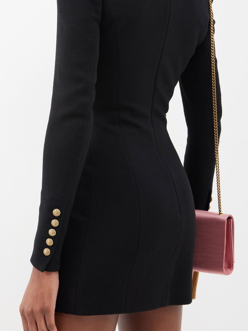 BALMAIN Asymmetric Buttoned Wool-Crepe Mini Dress | endource