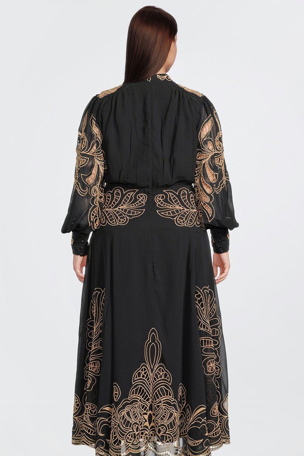 cutwork beaded embroidered woven maxi dress Vintage Natural Cotton Hand Embroidered Mexican Maxi Dress – Honeywood main image 0