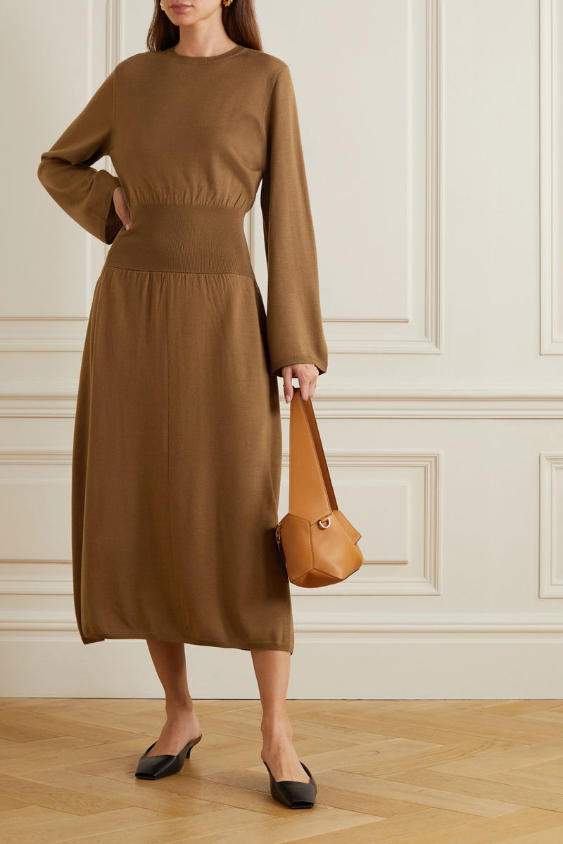 toteme brown dress Knife-pleated jersey dress terracotta main image 1