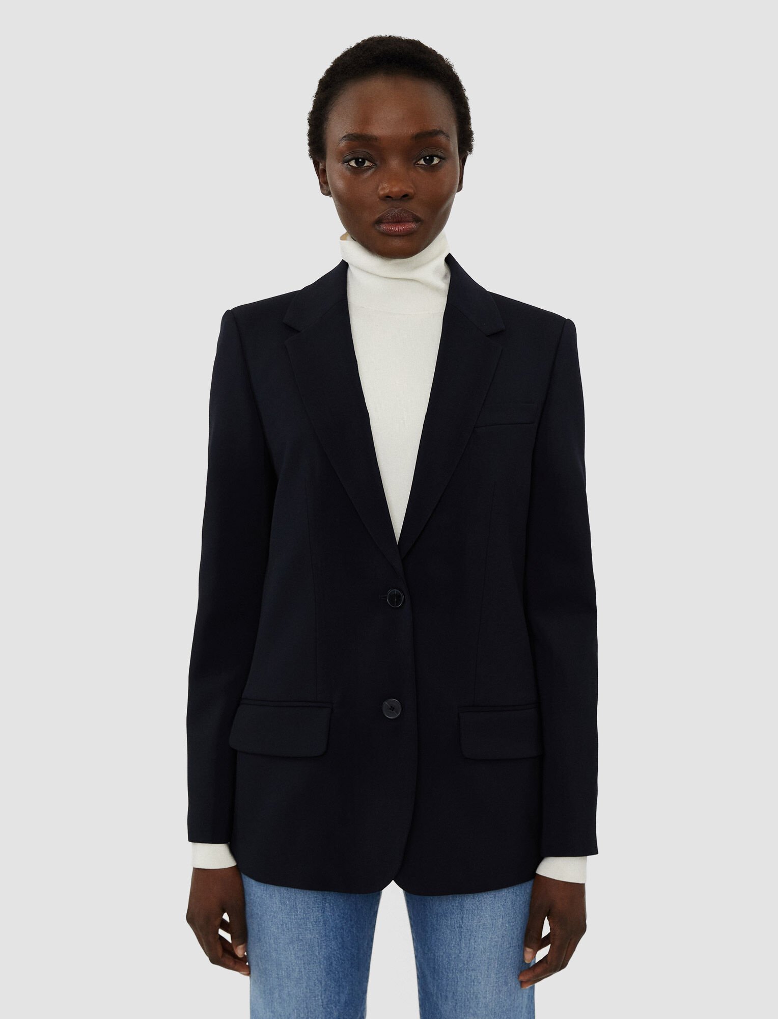 JOSEPH Tailoring Wool Stretch Jackie Jacket in Navy Endource