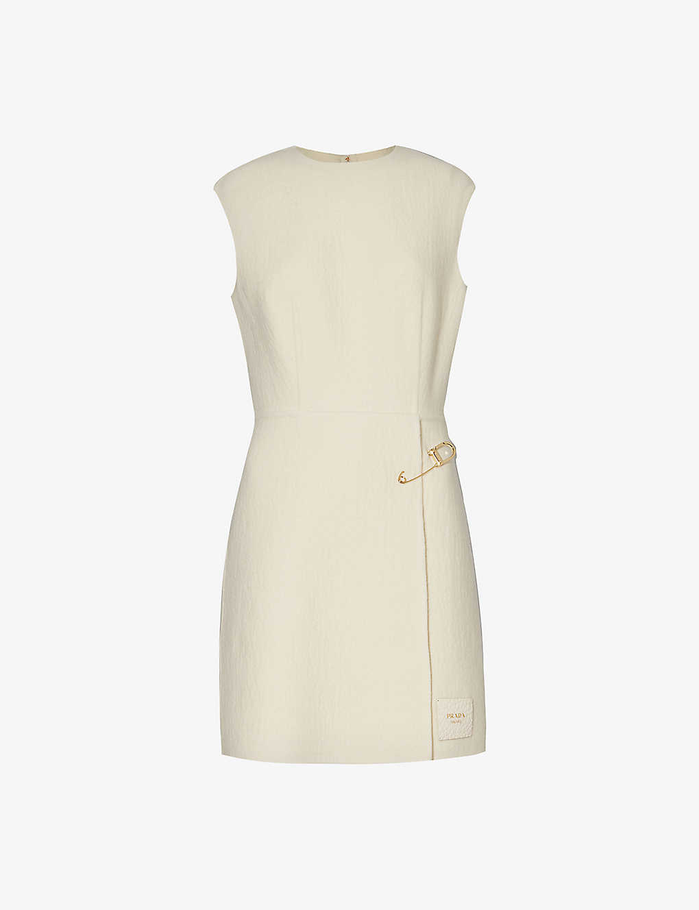 PRADA Safety-Pin Logo-Patch Wool-Blend Shift Dress | endource