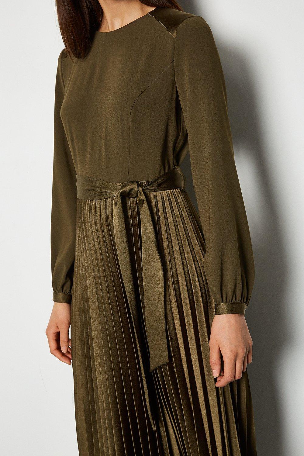 KAREN MILLEN Satin Military Pleated Dress | endource