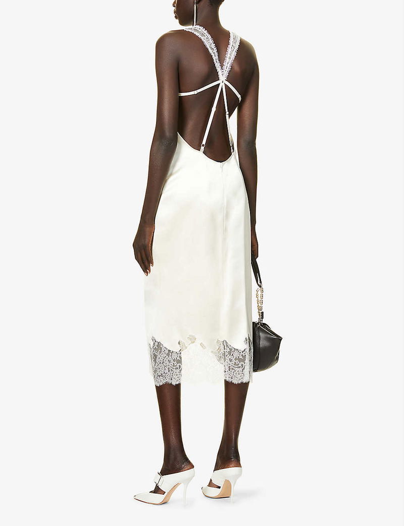 GIVENCHY Floral-Lace Relaxed-Fit Satin Midi Dress | endource
