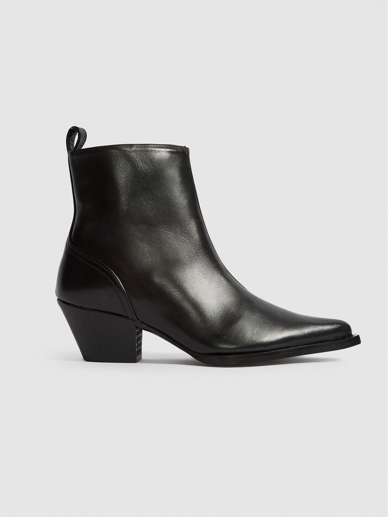 REISS Hayworth Leather Western Ankle Boots | Endource