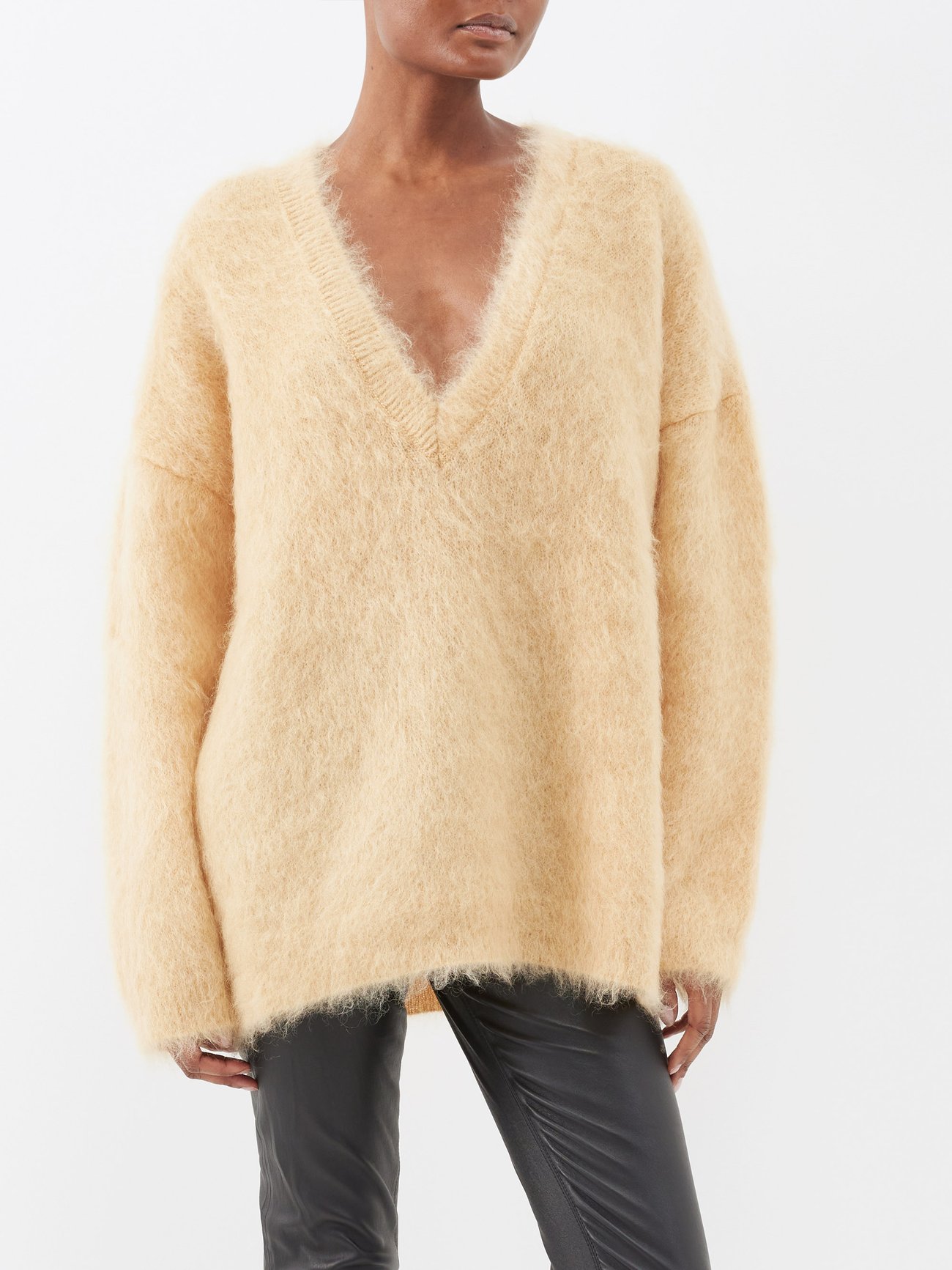 RAEY Deep V-Neck Brushed Mohair Boyfriend Jumper | endource