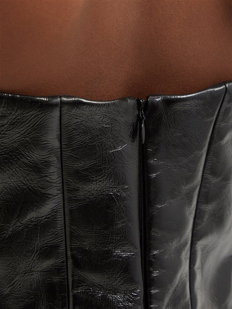KHAITE Ira strapless cracked-leather bustier top