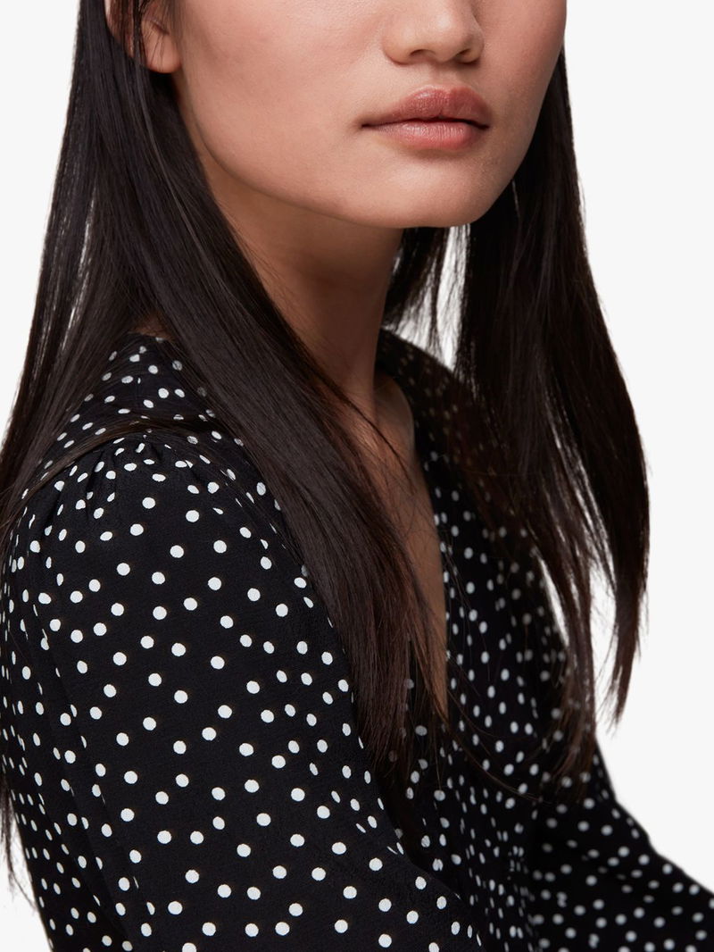 WHISTLES Ellie Spot Print Midi Dress in Black/White Endource