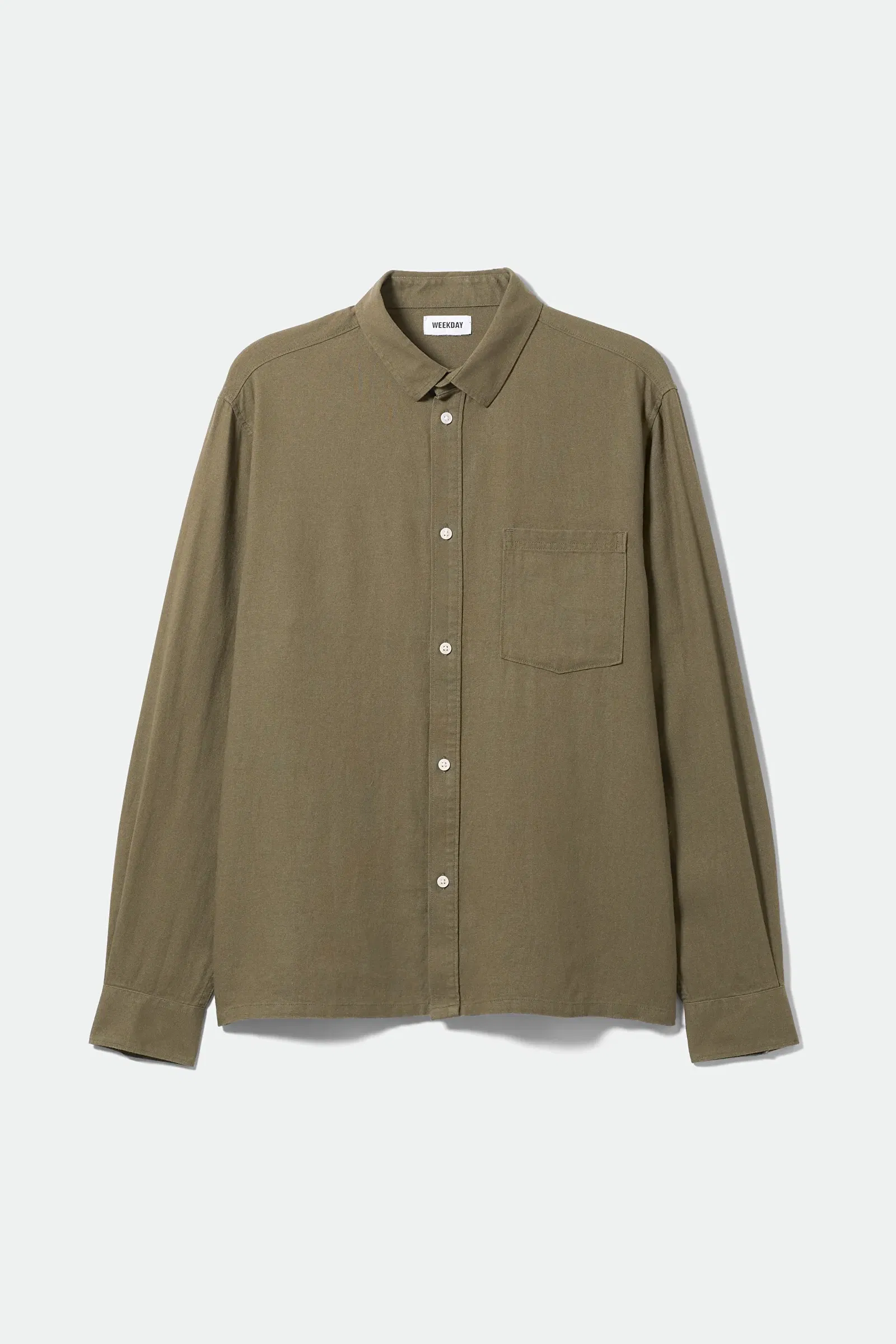 WEEKDAY Wise Linen Shirt in Khaki green | Endource