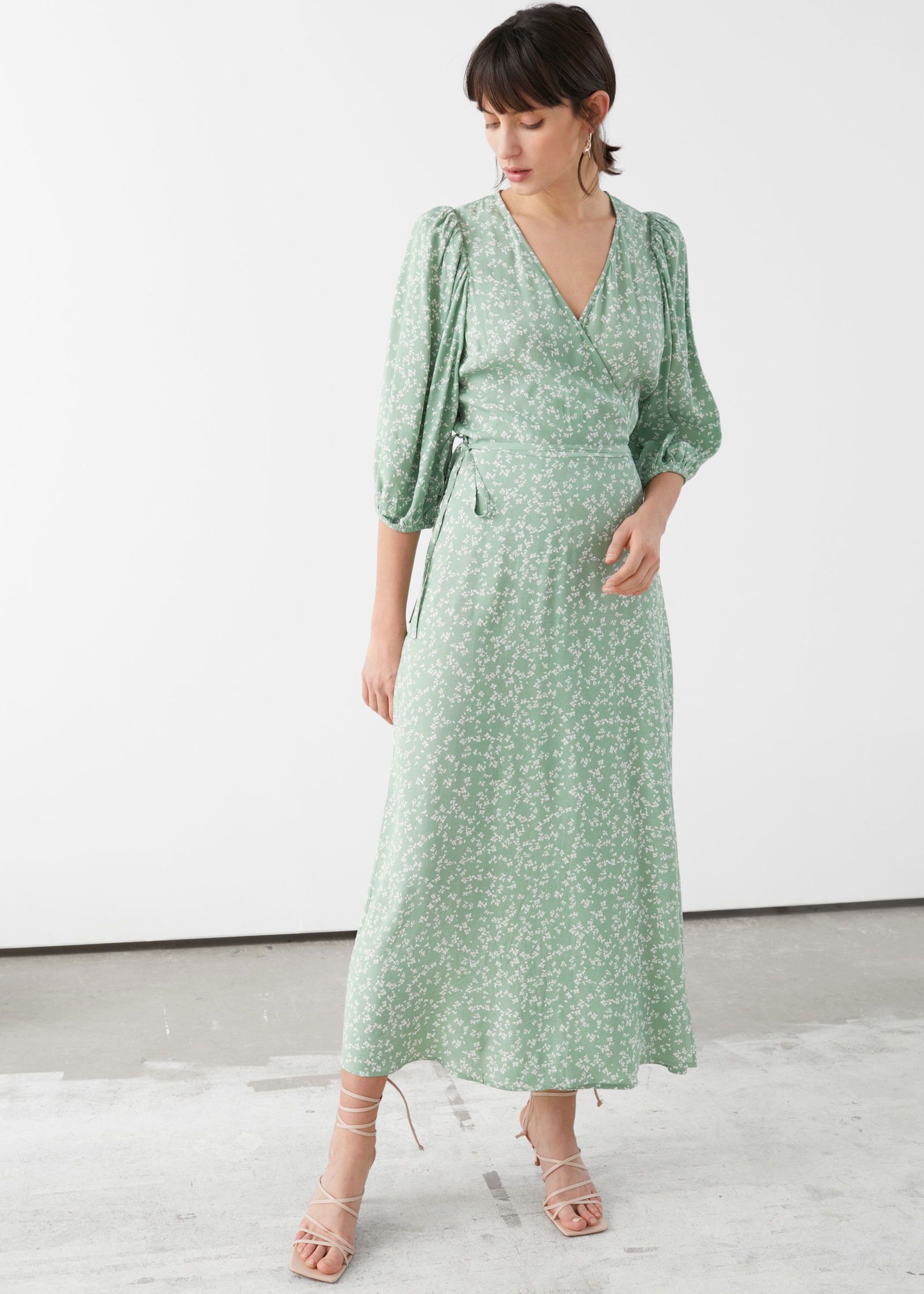 & OTHER STORIES Printed Puff Sleeve Midi Wrap Dress | endource